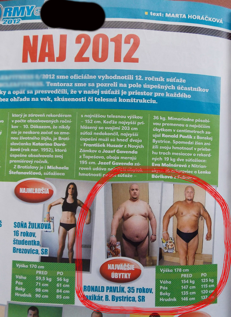 RONY PAVLÍK NAJVÄČŠÍ ÚBYTOK V SÚŤAŽI DO FORMY s fitnes časopisom 2012
